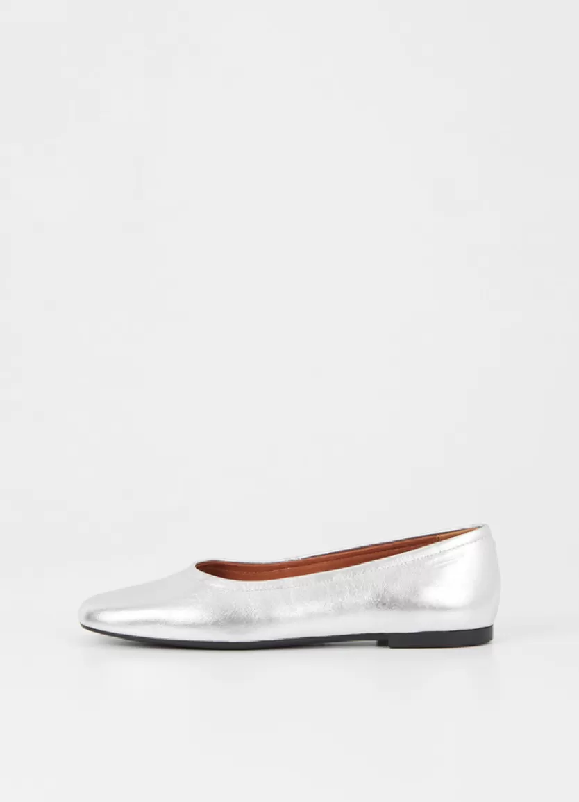 Ballet Flats*Vagabond Jolin Shoes Silver Metallic Leather