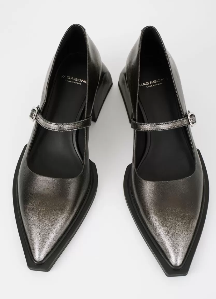 Mary Janes*Vagabond Vivian Pumps Silver Brush Off Leather